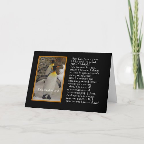 Will You Be My Best Man? Penguin Humor Card
