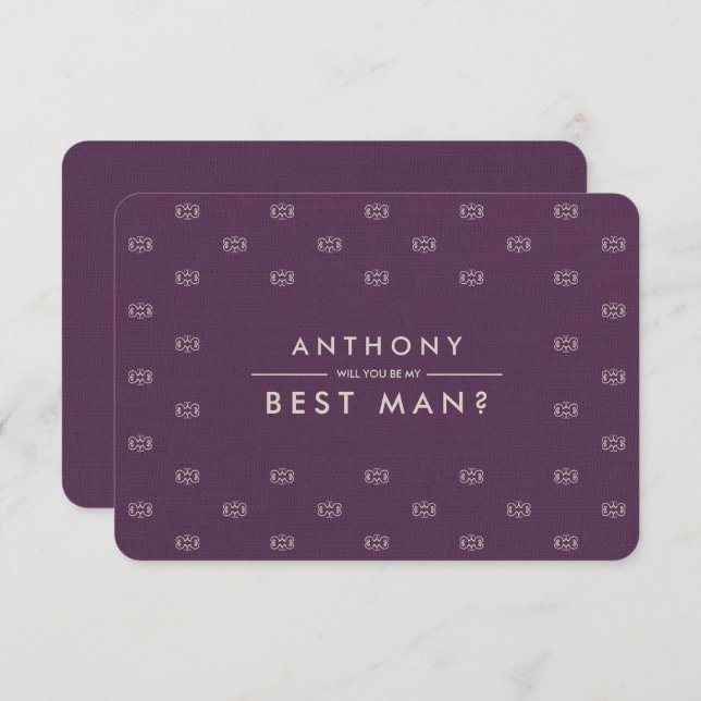 Will you be my Best Man? Plum Pattern Burlap Invitation (Front/Back)