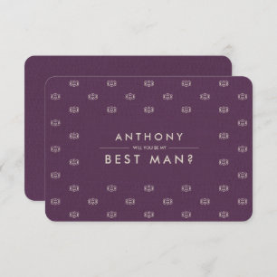 Will you be my Best Man? Plum Pattern Burlap Invitation