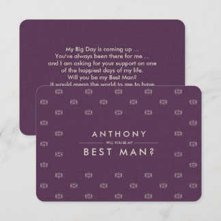 Will you be my Best Man? Plum Pattern Burlap Invitation