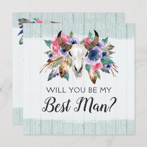 Will You Be My Best Man Rustic Floral Skull Card