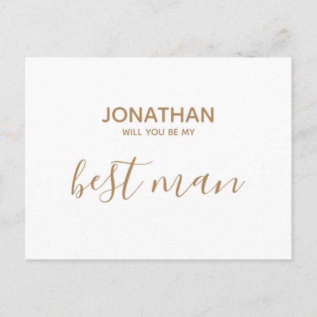 Will you be my best man simple white gold invitation postcard (Front)