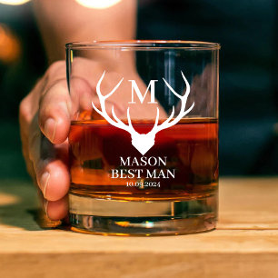 Will you be my Best Man Stylish Monogram Groomsman Rocks Glass