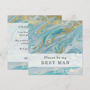 Will You Be My Best Man Turquoise & Gold Card