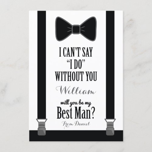 Will You Be My Best Man - Tuxedo Tie Braces Invitation
