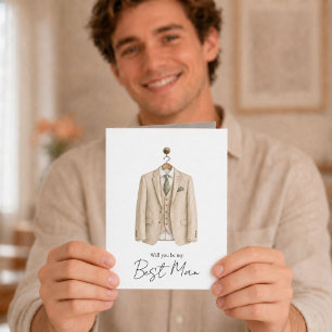 Will You Be My Best Man Watercolor Suit  Card