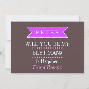 WILL YOU BE MY BESTMAN Black Purple ribbon Invitat Invitation