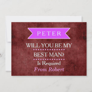 WILL YOU BE MY BESTMAN Black Purple ribbon Invitat Invitation