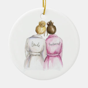 Will you be my BM? Bl Bun Bride Br Bun Maid Ceramic Ornament