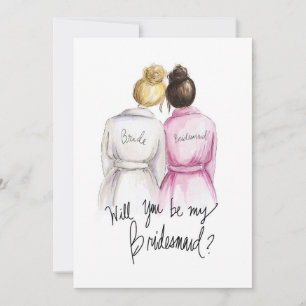 Will you be my BM? Bl Bun Bride Dk Br Bun Maid Thank You Card