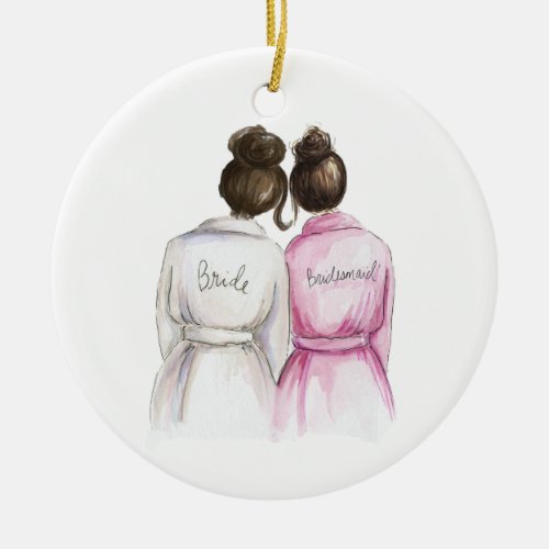 Will you be my BM Dk Br Bun Bride Dk Br Bun Maid Ceramic Ornament