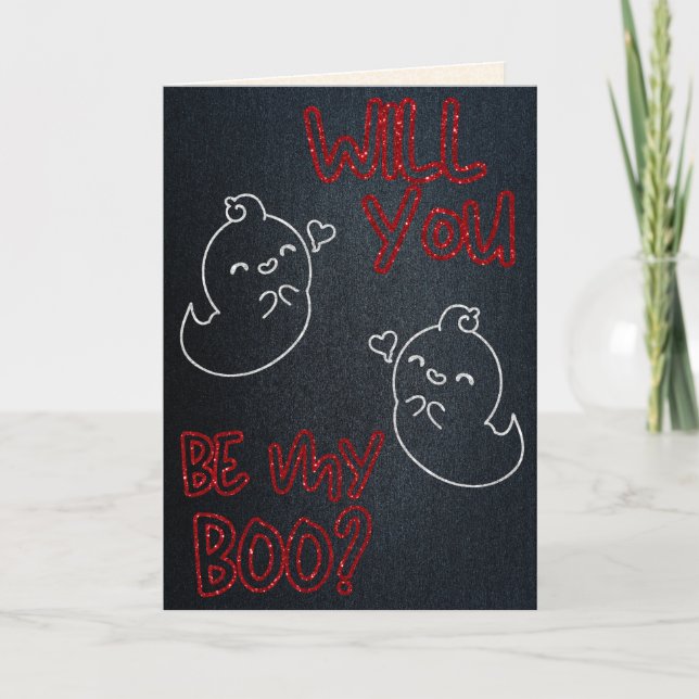 Will You Be My Boo? Funny Glitter Valentine Card (Front)
