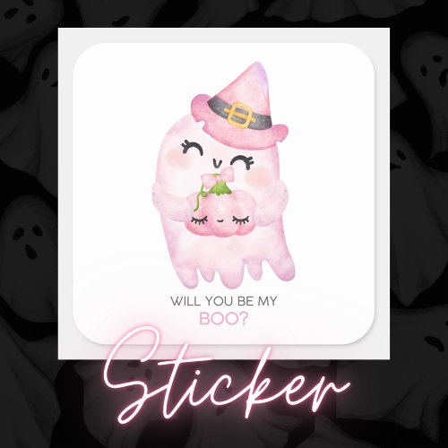 Will You Be My Boo Pink Ghost Sticker