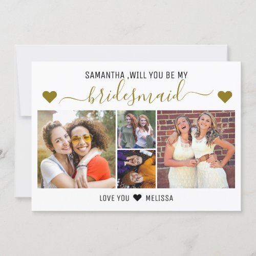 Will You Be My Bridesmaid 4 Photo Collage Invitation