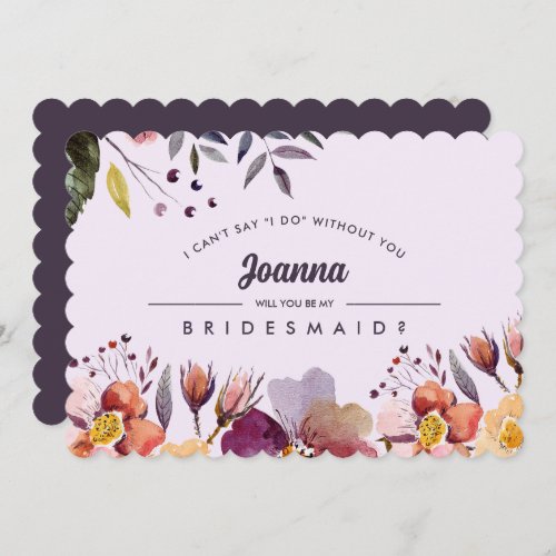 Will you be my Bridesmaid Autumn Flowers Plum Invitation