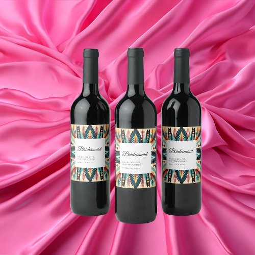 Will You Be My Bridesmaid Aztec Tribal Ethnic  Wine Label