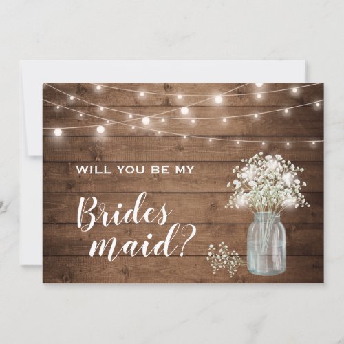 Will You Be My Bridesmaid Babys Breath Mason Jar Invitation