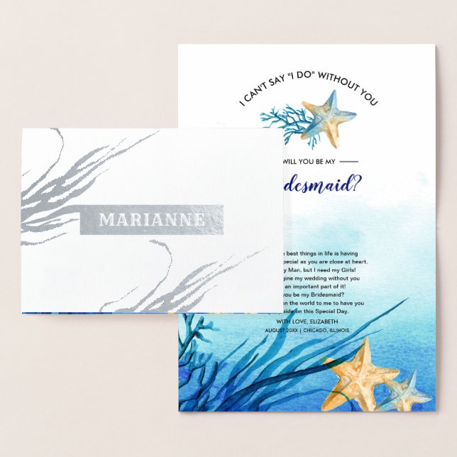 Will you be my Bridesmaid. Beach Seaside Luxury Foil Card (Display)
