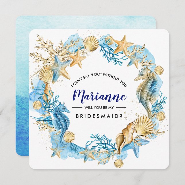 Will you be my Bridesmaid. Beach Seaside Seashells Invitation (Front/Back)