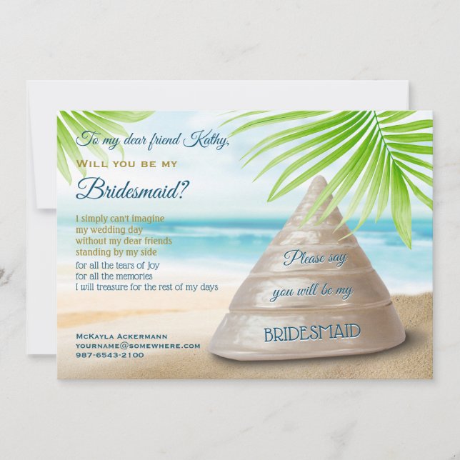 Will You Be My Bridesmaid Beach Wedding Seashell Invitation (Front)