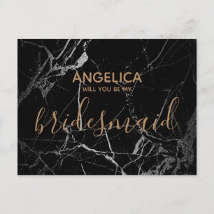 Will you be my bridesmaid black marble gold invitation postcard