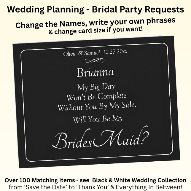 Will You Be My Bridesmaid? Black & White Card (Creator Uploaded)
