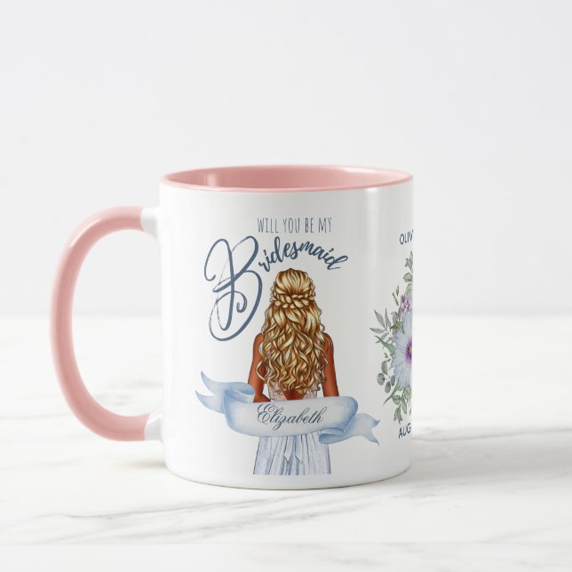 Will You Be My BRIDESMAID Blond Hair Proposal Name Mug (Left)