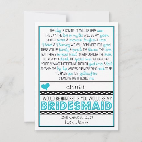 Will you be my Bridesmaid? Blue/Black GODDAUGHTER Custom Announcements