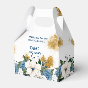 Will You Be My Bridesmaid Blue Floral Gold Dust Favor Boxes