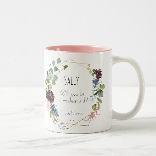 will you be my bridesmaid blue floral mug (Right)