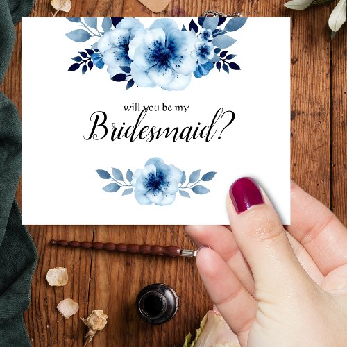 Will you be my bridesmaid Blue Flower Watercolor I Invitation