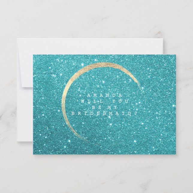 Will You Be My Bridesmaid Blue Gold Glitter Invitation (Front)