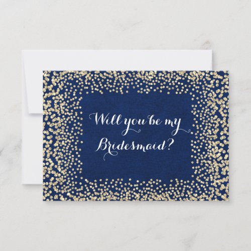 Will You Be My Bridesmaid Blue Gold Navy Faux Invitation