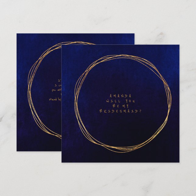 Will You Be My Bridesmaid Blue Navy Velvet Invitation (Front/Back)