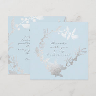 Will You Be My Bridesmaid Blue Pastel Gray Wreath Invitation