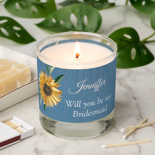 Will you be my Bridesmaid Bluer Sunflower Floral Scented Candle (Lit)