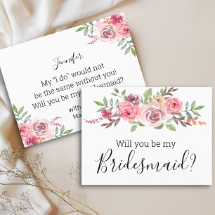 will you be my bridesmaid? blush floral invitation postcard