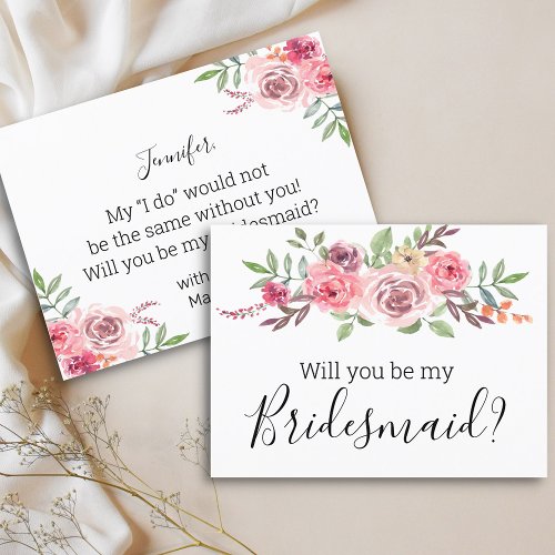 will you be my bridesmaid blush  floral invitation postcard