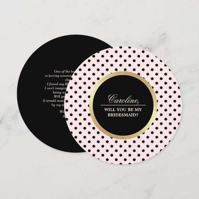 Will you be my Bridesmaid? Blush Pink Black Invitation (Front/Back)