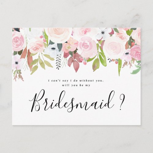 Will you be my bridesmaid blush pink floral invitation postcard