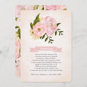 Will You Be My Bridesmaid? Blush Pink Peony Wreath Invitation by YourWeddingDay at Zazzle