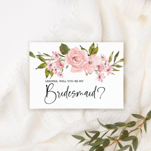 Will You Be My Bridesmaid Blush Pink Roses Floral