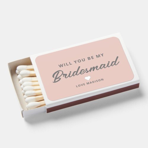 Will You Be My Bridesmaid Blush Rose Pink Monogram Matchboxes