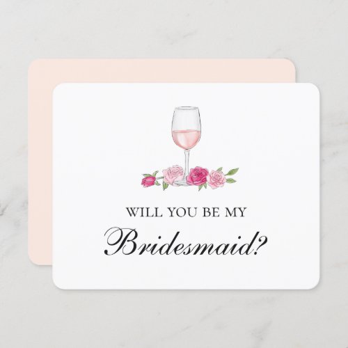 Will you be my bridesmaid Blush roses Pink wine Invitation