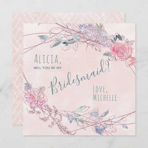 Will you be my bridesmaid blush watercolor roses invitation