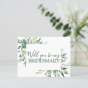 Will You be My Bridesmaid Botanical Greenery Annou Announcement Postcard
