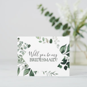 Will You be My Bridesmaid Botanical Greenery Annou Announcement Postcard