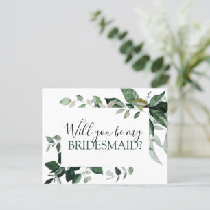 Will You be My Bridesmaid Botanical Greenery Annou Announcement Postcard