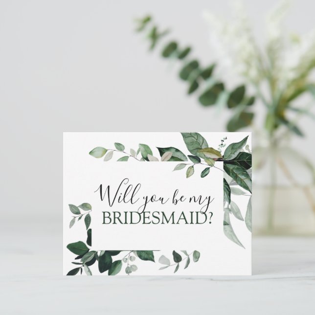 Will You be My Bridesmaid Botanical Greenery Annou Announcement Postcard (Standing Front)