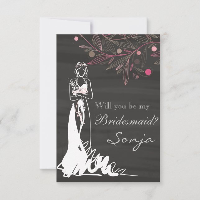 Will you be my Bridesmaid - Bride and Flowers Invitation (Front)